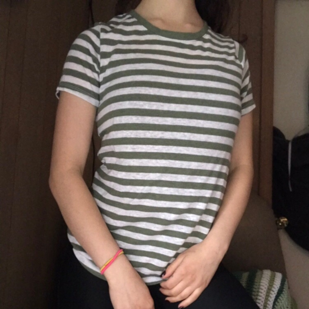 Green and white striped tee